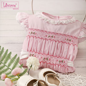 Belle robe de filles de broderie d'ange de tissu de piqué rose décontracté-100% coton LD424 - Product Image 3