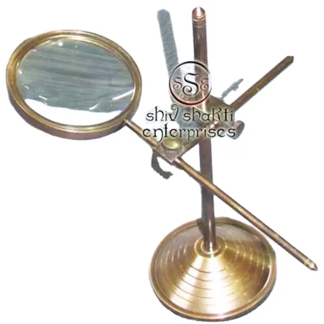 Collectible Decorative Brass Desktop Magnifying glass With Stand Nautical Vintage Home Office Decor Gift Magnifier Glass