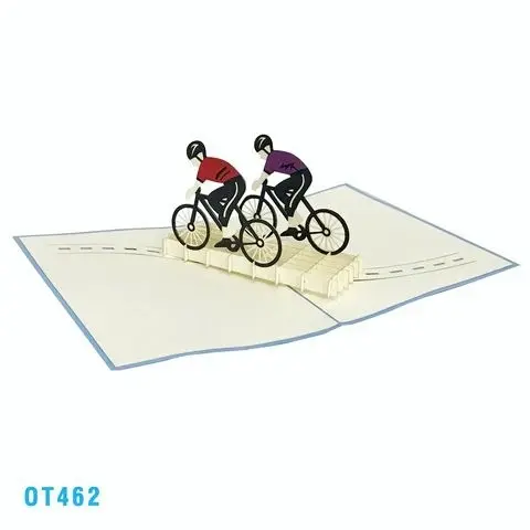 Best Seller 3D all'ingrosso bici da corsa atleti Pop Up Card stampato a mano di buona qualità a buon mercato