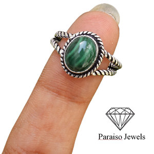 Vente chaude Naturel Vert Malachite Anneau 925 En Argent Sterling Plaqué Anneau En Gros Femmes Hommes Anneau - Product Image 2