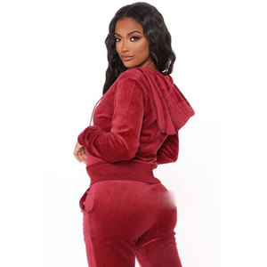 Customised Best designs short jogging suits custom <b>knitted</b> velvet velour women's tracksuits 2 piece set woman - Product Image 5
