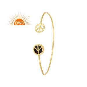 Black Onyx Gemstone Bangle Adjustable <b>Silver</b> Gold Plated Peace Designer Bangle <b>Cuff</b> Jewelry Supplier Classic Collection - Product Image 1