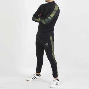 ชุดวอร์มขนแกะโพลีเอสเตอร์สีดำสำหรับผู้ชายชุดฝึกแบบลำลองดีไซน์ลายทางเข้ารูปปรับแต่งขนาดโลโก้ได้อย่างเต็มที่ - Product Image 1