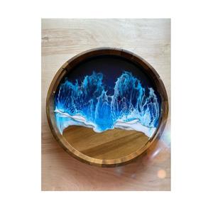 Plateau de service unique de grande taille en résine époxy colorée, combinaison bois de manguier et résine époxy, plateau de service pour la maison - Product Image 4