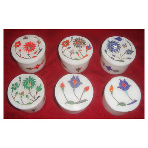 Very Beautiful White Marble With Multicolor Seashell Inlay Work Round Shape <b>Sweet</b> <b>Gift</b> Boxes for Festivals and Celebrations - Product Image 1