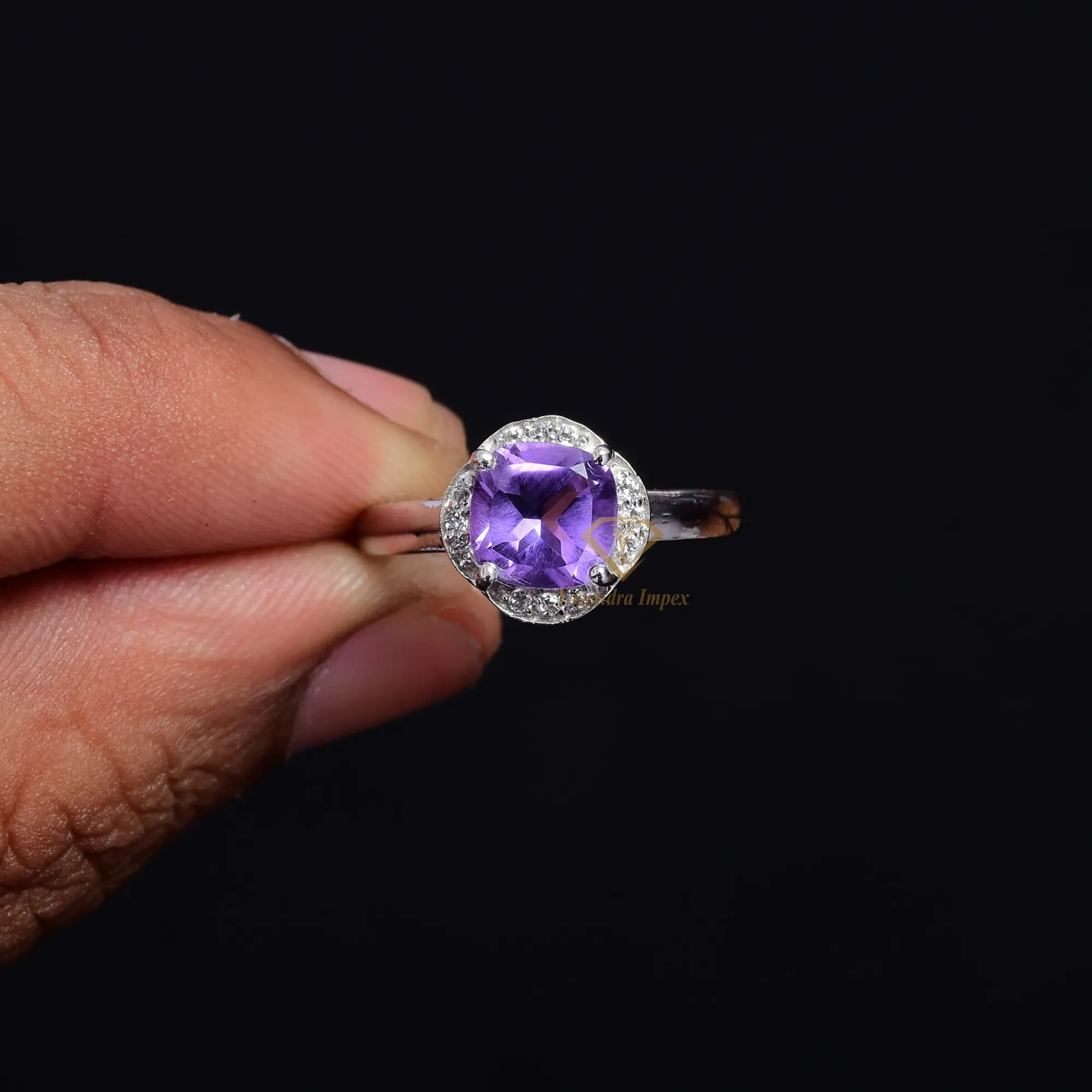 Natural Purple Amethyst Gemstone 925 Sterling Silver Ring Handmade Round Purple Wedding Gemstone Ring Jewelry For Wholesaler