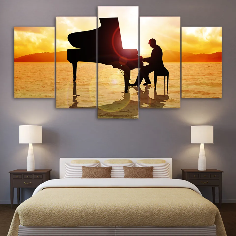 Toptan fiyat 5 panel piyano yağlıboya duvar <span class=keywords><strong>sanat</strong></span> dekorasyon için
