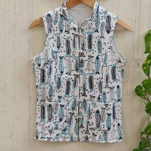 Sleeveless Kantha Jacket Women Cut Sleeve Beautiful <b>Hand</b> Block Printed Pure Cotton Girls Trendy Jacket K09 - Product Image 1