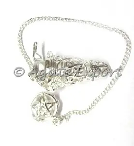 Pentagramme Argent Laiton Cage Pendules Chakra Amour Sculpté Cristal Agate Pierres Précieuses Pendules Boule Pierre Semi-Précieuse Exportateur - Product Image 1