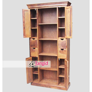 Bibliothèque moderne en bois avec 5 étagères, armoire à chaussures artisanale à 4 tiroirs et 4 portes, pour la maison et la ferme - Product Image 2
