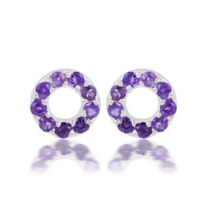 天然紫水晶耳环925纯银宝石耳环8X8X2毫米轻质精致耳钉精品珠宝