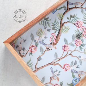 Long plateau de service rectangulaire personnalisable personnalisé avec design en émail décoratif en bambou et bois de manguier pour les articles de service - Product Image 3