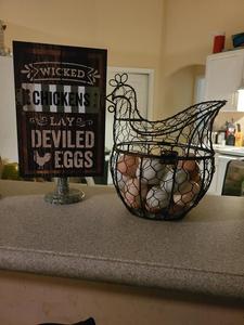 Panier à œufs en forme de poule en fer forgé noir avec revêtement en poudre, support de rangement et d'exposition élégant pour la cuisine par ACMI Metal - Product Image 2