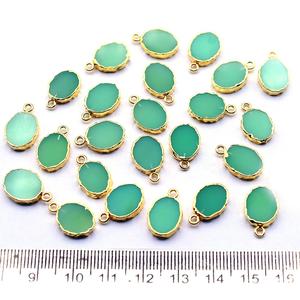 Chrysoprase Color Chalcedony 16 to 18 MM With Bail Oval Shape 18K Gold Plated Brass Pendant for Jewelry Making - Product Image 4