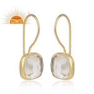 Or jaune Plaqué Argent Crochet Boucle D'oreille En Cristal De Forme Carrée Boucle D'oreille de Pierres Précieuses - Product Image 2