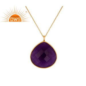 Nouveaux bijoux en argent sterling plaqué or faits à la main, grossiste en bijoux, pendentif en chaîne avec pierre précieuse aventurine violette - Product Image 1