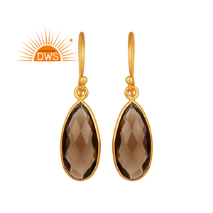 925 <b>Sterling</b> <b>Silver</b> Gold Plated Natural Smoky Quartz Dangle <b>Earring</b> For <b>Women</b> Jewelry Manufacturer - Product Image 3
