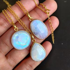 Pendientes de aro de oro con piedra lunar, piedras de cristal para fabricación de colgante, joyería de piedra lunar de lujo, colgante de acero, cuentas de 8mm - Product Image 5