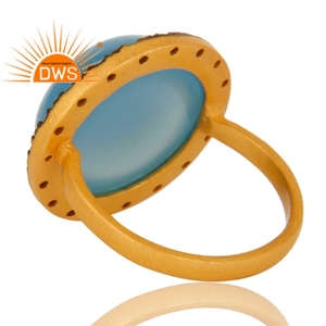 White Zircon And Blue Chalcedony Gemstone 18k Yellow <b>Gold</b> Plated Silver Designer <b>Cocktail</b> <b>Ring</b> Jewelry Supplier - Product Image 3
