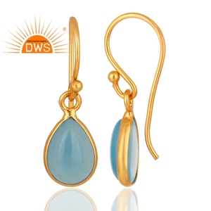 Boucles d'oreilles en calcédoine bleue, bijoux en pierres précieuses, vente en gros, plaqué or 18 carats, argent 925, boucles d'oreilles à crochet, collection classique - Product Image 3