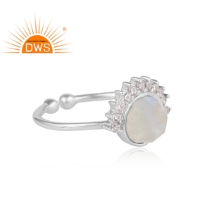 Bague en argent Sterling pur 925 naturel pour femme, bijou empilable, pierre arc-en-ciel et lune, fabrication de bijoux, nouvelle collection - Product Image 2