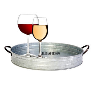 Vaisselle d'hôtel plateau de service galvanisé de forme ronde, plat de service fait à la main indien élégant classique meilleur plat de service galvanisé - Product Image 2