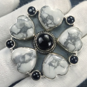 Howlite blanche Onyx noir 925 ensemble de lunette en argent Sterling plaqué rhodium bague de déclaration pour la fête de mariage-personnalisable à la main - Product Image 2