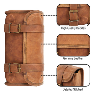 Sac de guidon en cuir fait main sac de moto selle marron sac à outils de vélo pochette d'accessoires de voyage en cuir chamois - Product Image 5