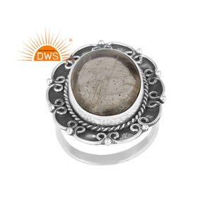 แหวนพลอยรูปไข่สีทองรูไทล์ แหวนเงินแท้ 925 ดีไซน์ใหม่ ผ่านกระบวนการออกซิไดซ์  ผู้ผลิตเครื่องประดับ คอลเลคชั่นคลาสสิก - Product Image 1