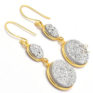 Gorgeous 925 Sterling Silver 18K Gold Plated <b>Titanium</b> Druzy Gemstone Earrings Trendy Bridal Design for Weddings Parties Great - Product Image 2