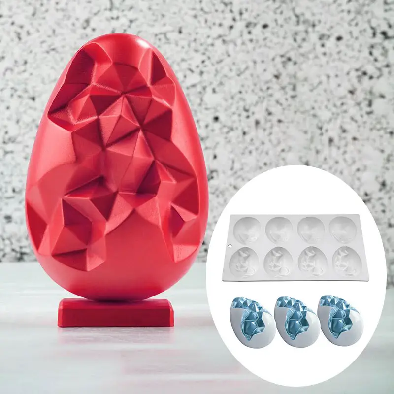 8 Kim Cương Trứng Silicone Khuôn Baking 3D Trứng Phục Sinh Cho Sô Cô La Trứng Phục Sinh Jello Khuôn Pháp Mousse Tráng Miệng Bánh Trang Trí