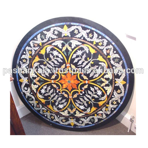 ที่สวยงามมากทำด้วยมือสีดำหินอ่อนรอบ Inlay ตารางการทำงานด้านบน - Product Image 1