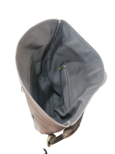 Sac à dos roll-top en cuir véritable unisexe doublure en lin résistant à l'eau bandoulière antivol simple motif logo-femmes - Product Image 6