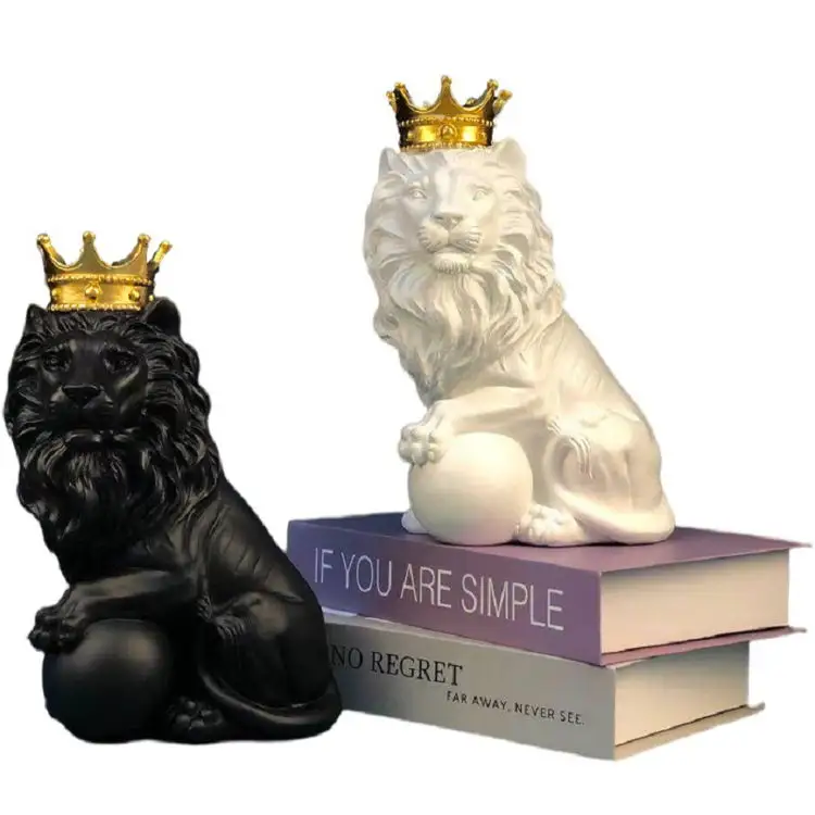 Lion Wholesale Cheap Resin Animals Craft Decoration Nordic Living Room Tabletop Resin King Crown Lion With Ball Figure