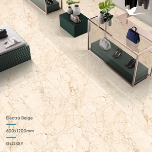 Carreaux de sol en porcelaine émaillée polie aspect marbre Electra Beige de qualité supérieure, brillants et légers, 600x1200 mm, pour l'intérieur de la maison - Product Image 2