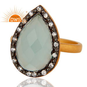 แฟชั่นใหม่925เงิน18พันแหวนชุบทองสีฟ้า Aqua Chalcedony พลอยแหวนเครื่องประดับผู้ผลิต - Product Image 2