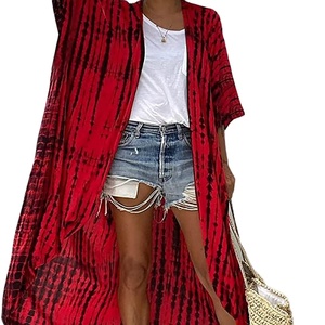 2023 Kimono Vintage de verano para mujer Boho Lady Beach Cover-Up Cardigan transpirable media manga Tie Dye cintura Natural talla XL - Product Image 6