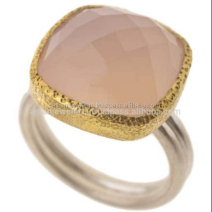 แหวนเงินแท้หินโมราสีชมพูทำด้วยมือเคลือบทอง Vermeil - Product Image 1