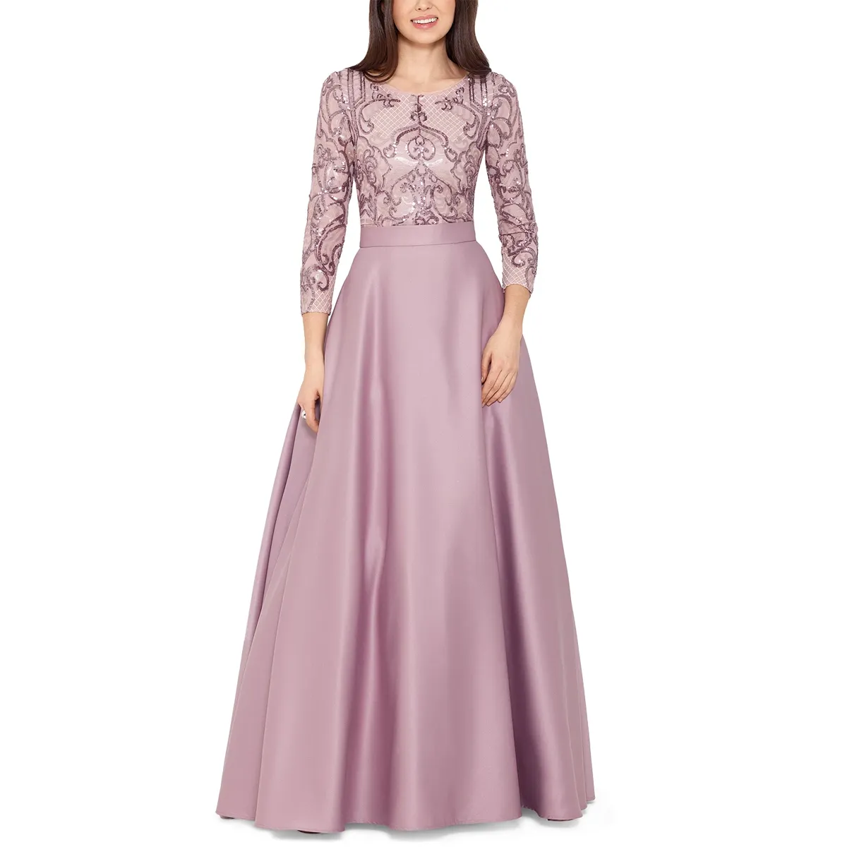 Bride Dresses Boat Neck Long Sleeves Lace High Waist Front Cascading Ruffles Chiffon Evening Gown Dress Sequined Top Ball Gown