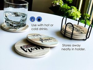 Set of 6 Round Wooden <b>Coasters</b> Holder & Placemat Pads Modern Design Absorbent 47cm Diameter 2cm Thick Customizable Logo - Product Image 2