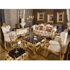 Juego de Sofás de Salón de Estilo Clásico Turco, Último Modelo en Blanco y Dorado, Juego de Sofás de Salón de Lujo Maharaja, EE. UU. - Product Image 1