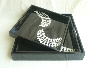 Squared Phục Vụ Khay Sơn Mài Bằng Gỗ Khay Với Xử Lý Khay Phục Vụ - Product Image 6