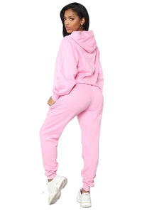 Women's Red Hooded Tracksuit Full Sleeve Solid Color Casual Sweatshirt and Pants <b>Set</b> Breathable Cotton Autumn Wear - Product Image 2