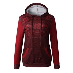 Sweat-shirt à capuche imprimé à manches longues pour femmes, avec poche, pour l'hiver - Product Image 2