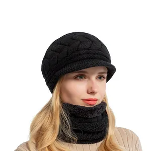 Berretti donna cappello lavorato a maglia sciarpa cappelli invernali femminili per le donne Bonnet Solid passamontagna berretti