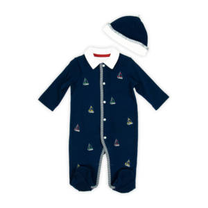 JOYUAN GARMENT MANUFACTURER BR19081014 baby romper - NAVY BLUE DARK SAILOR 2 PIECES snug fit footie pajamas infant NEWBORN - Product Image 2