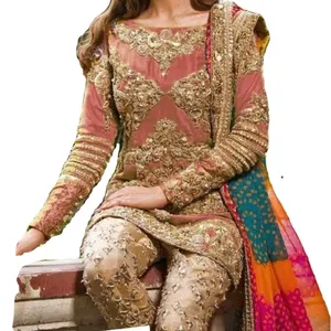 Latest design Colorful mehndi Pakistani ladies dress by AJM
