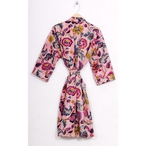 100% algodón indio Floral Jaipuri estampado Kantha Stitch Robe Kimono hecho a mano para mujeres tamaño libre ropa de baño ropa de dormir - Product Image 6