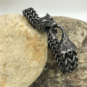 En Acier inoxydable Noir Loup Tête de Renard Charme Cubain Lien Chaîne Bracelet Pour Hommes - Product Image 5