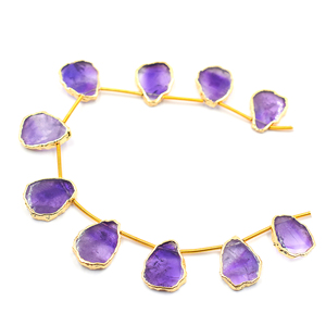 Pierre naturelle améthyste plaquée or 14k/18k, forme irrégulière, perçée sur le côté, 10 perles, accessoires de bijoux - Product Image 4